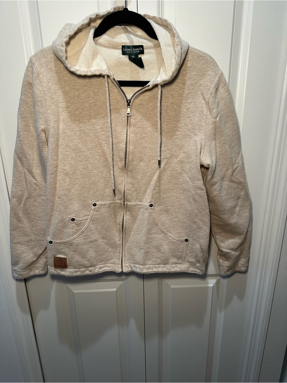 Lauren Jeans Co. Neutral Beige Zip Hoodie 100% Cotton